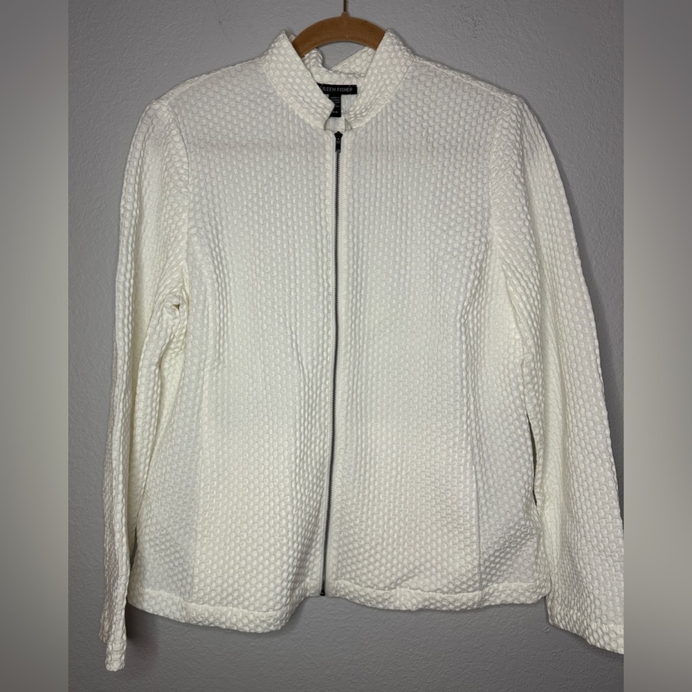 Eileen Fisher Textured Stand-Collar Zip Jacket Ivory Women’s Medium